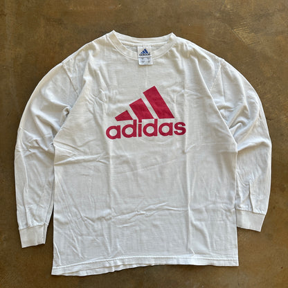 Adidas Center Logo Casual Long Sleeve Shirt USA Made White 90's - M
