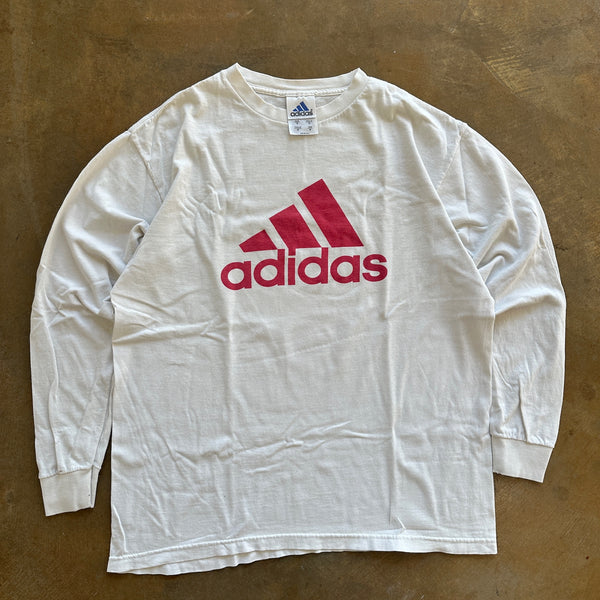 Adidas Center Logo Casual Long Sleeve Shirt USA Made White 90's - M