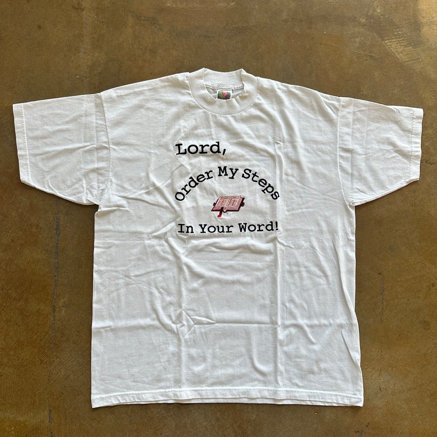 Jesus Tee Religion 'Lord, Order My Steps in Your Word' Graphic Shirt Embroidered 90's - XL