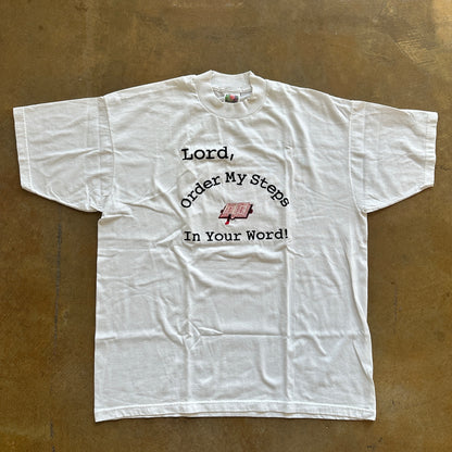 Jesus Tee Religion 'Lord, Order My Steps in Your Word' Graphic Shirt Embroidered 90's - XL