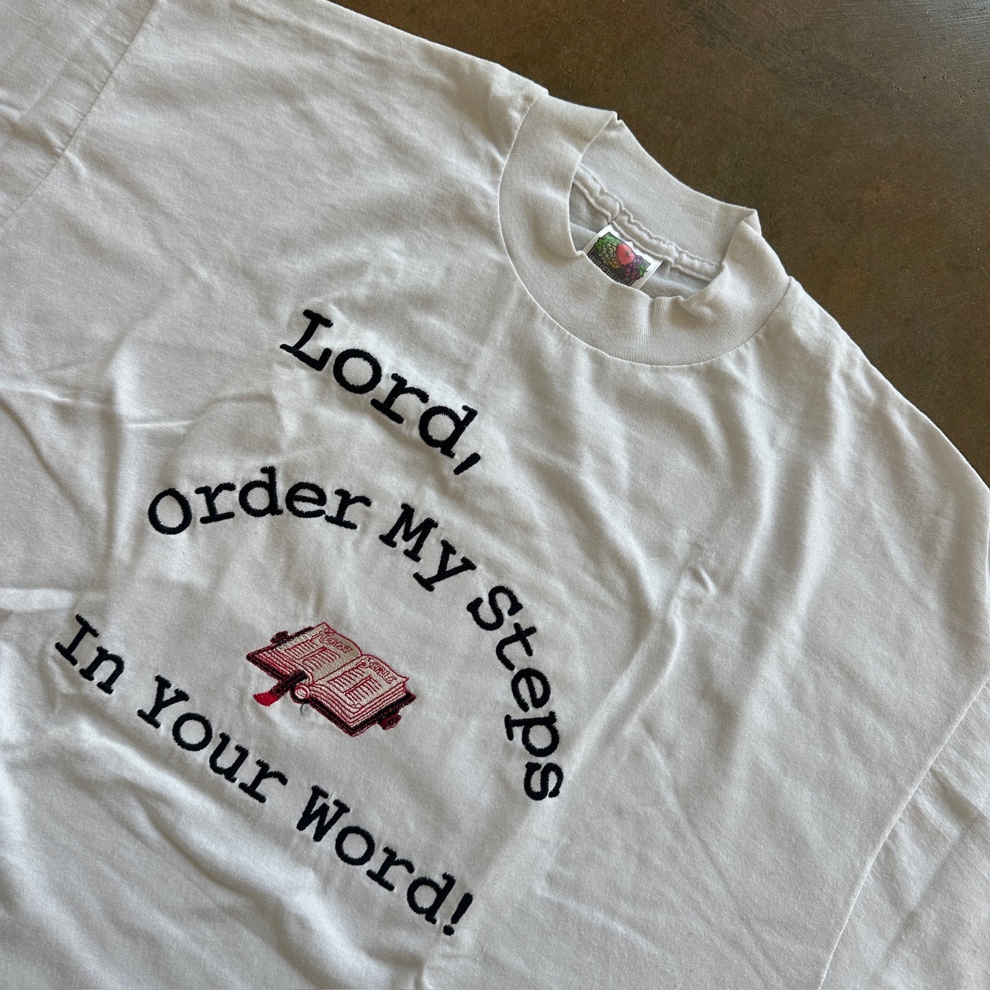 Jesus Tee Religion 'Lord, Order My Steps in Your Word' Graphic Shirt Embroidered 90's - XL