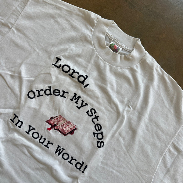 Jesus Tee Religion 'Lord, Order My Steps in Your Word' Graphic Shirt Embroidered 90's - XL hover