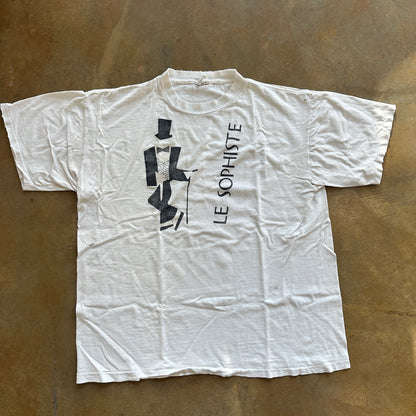 Le Sophiste Plato White Table Wine Double Sided Shirt Distressed 80's - XL