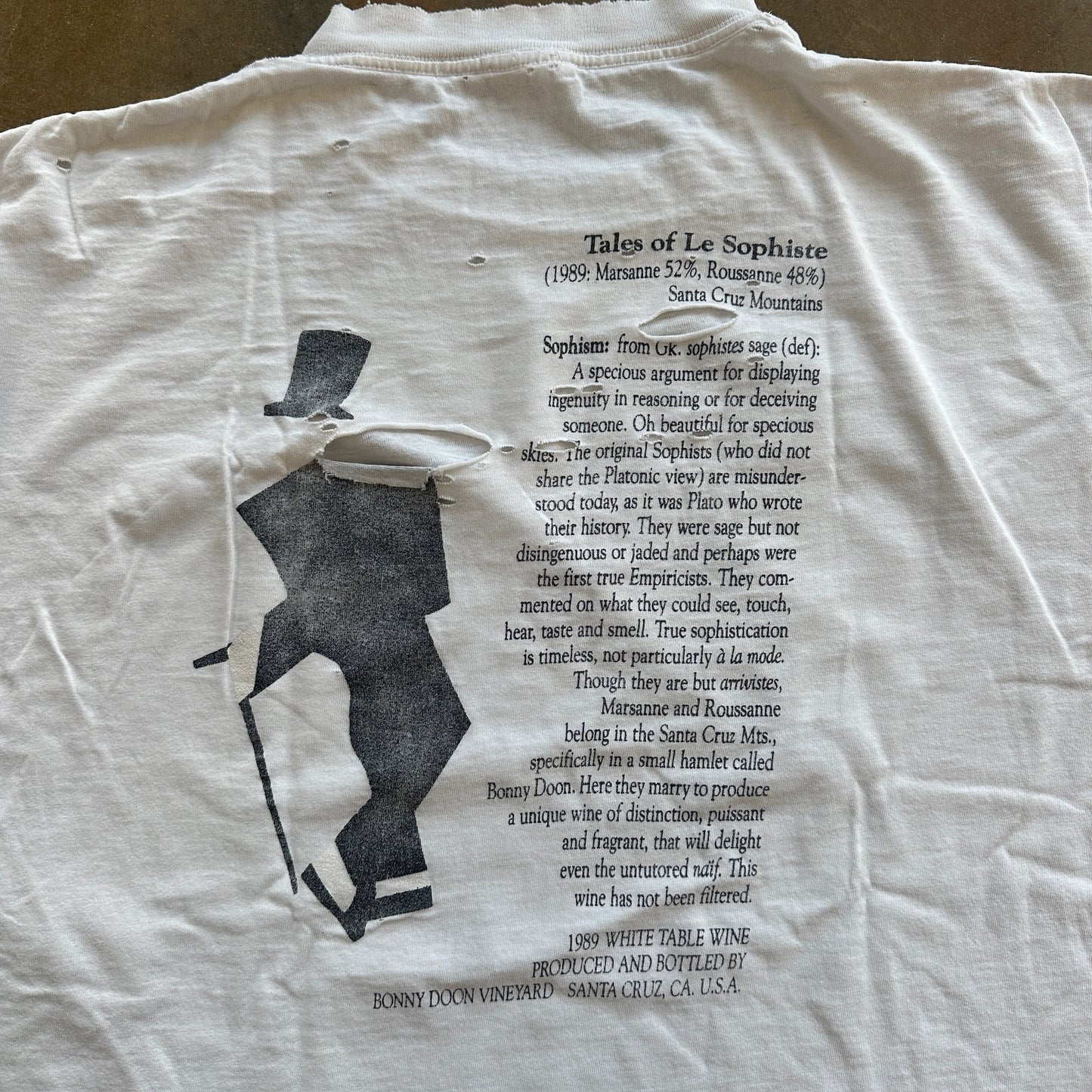 Le Sophiste Plato White Table Wine Double Sided Shirt Distressed 80's - XL