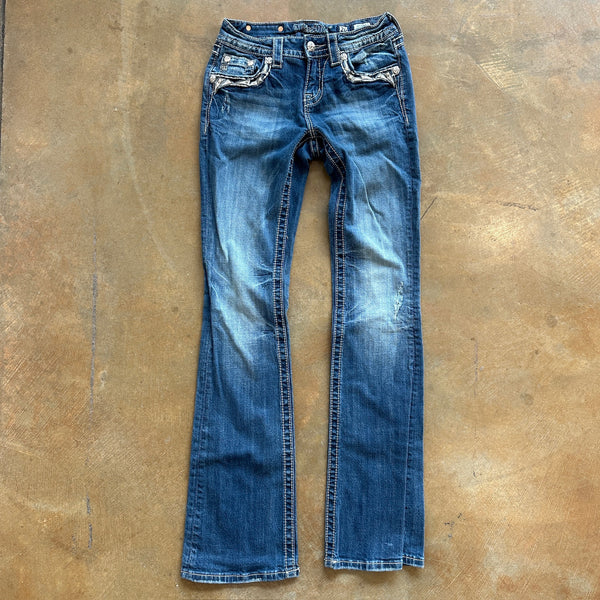 Miss Me Mid Rise Bootcut Jeans Embellished Pockets 00's - 26