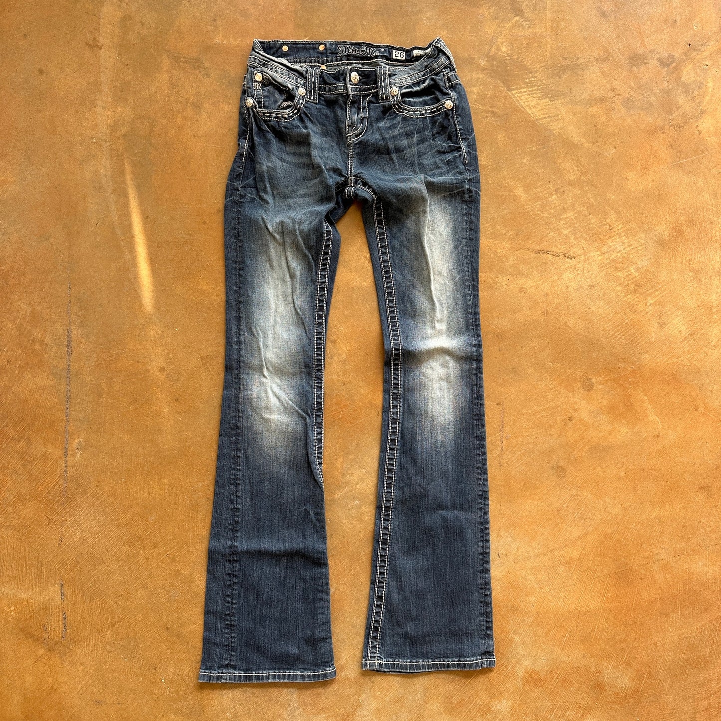 Miss Me Mid Rise Flare Bootcut Jeans Dark Wash Embellished Pockets 00's - 26