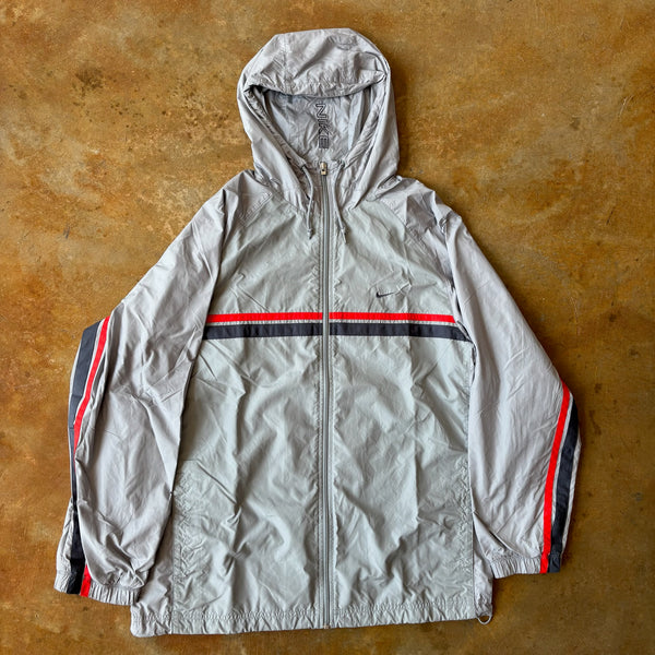 Nike Striped Gray Hooded Full Zip Jacket 00's - L