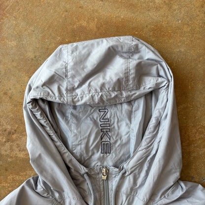 Nike Striped Gray Hooded Full Zip Jacket 00's - L