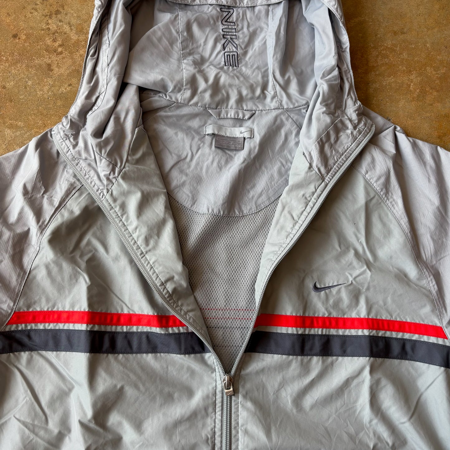Nike Striped Gray Hooded Full Zip Jacket 00's - L
