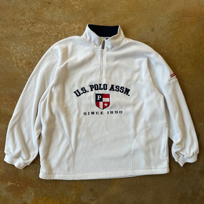 US Polo ASSN White Embroidered 1/4 Zip Sweater Oversized Pullover 90's - XL