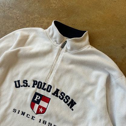 US Polo ASSN White Embroidered 1/4 Zip Sweater Oversized Pullover 90's - XL