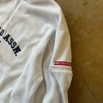 US Polo ASSN White Embroidered 1/4 Zip Sweater Oversized Pullover 90's - XL
