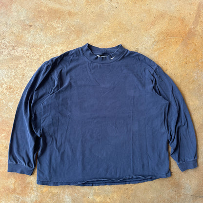Nike Turtleneck Long Sleeve Oversized Navy Blue Shirt Y2K 00's - 2XL