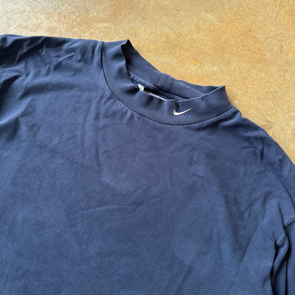 Nike Turtleneck Long Sleeve Oversized Navy Blue Shirt Y2K 00's - 2XL hover