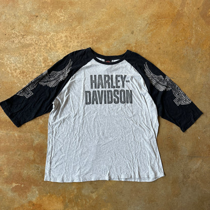 Harley Davidson Raglan Sleeve Spellout Shirt Sleeve Hits 00's - 2XL