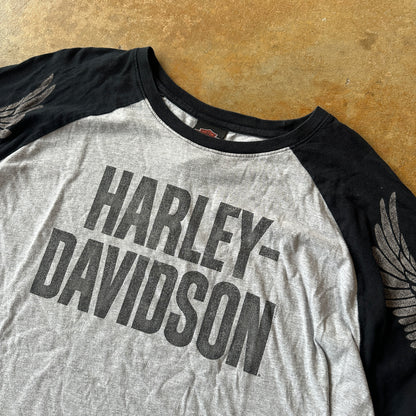 Harley Davidson Raglan Sleeve Spellout Shirt Sleeve Hits 00's - 2XL