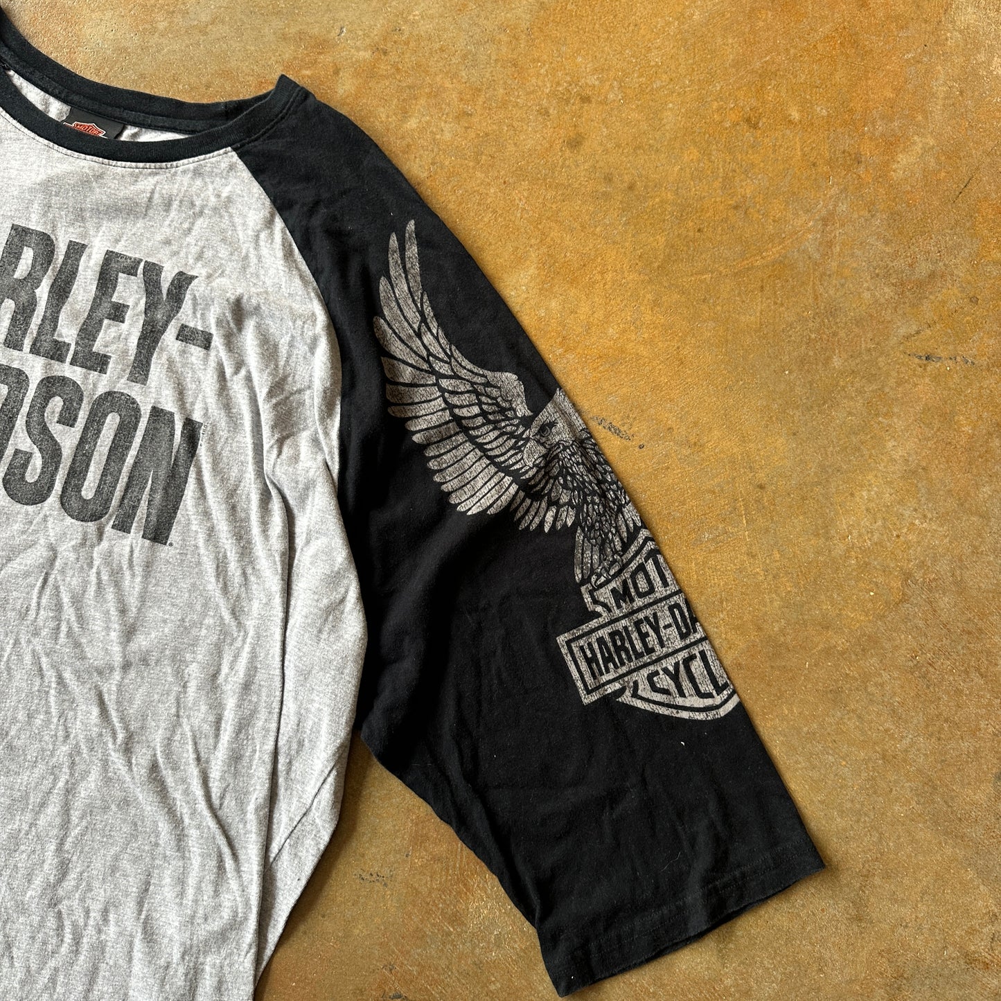 Harley Davidson Raglan Sleeve Spellout Shirt Sleeve Hits 00's - 2XL