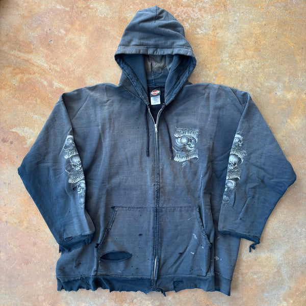 Harley Davidson Surdyke Distressed Grunge Hooded Jacket 00's - 2XL