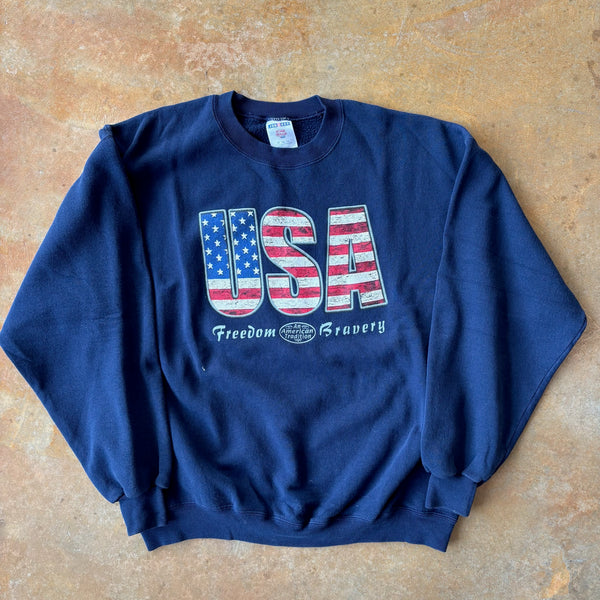 USA Freedom Bravery Graphic Jerzees Sweatshirt Crewneck 00's - XL