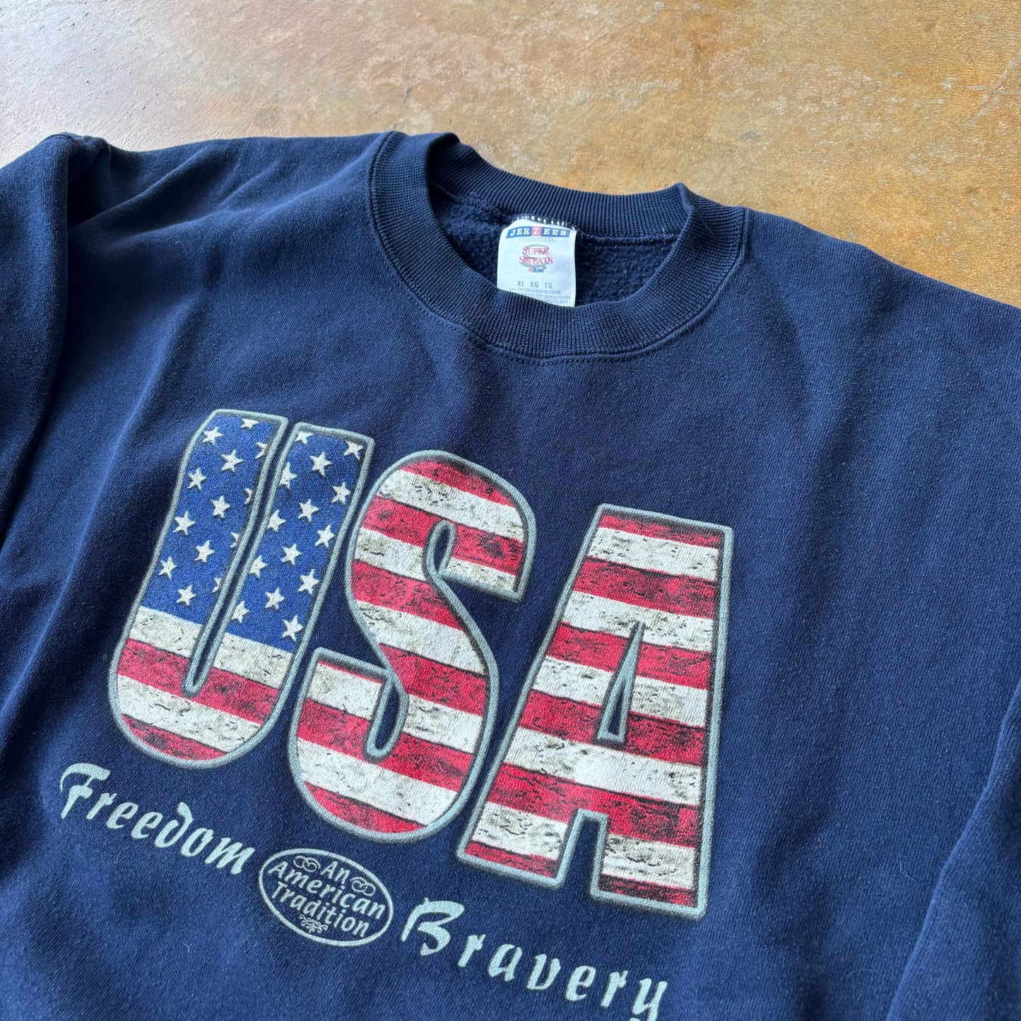 USA Freedom Bravery Graphic Jerzees Sweatshirt Crewneck 00's - XL