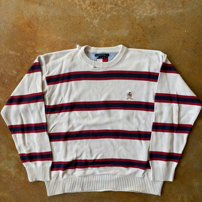 Tommy Hilfiger Thrashed Knitted Striped Crewneck Sweater 90's - XL