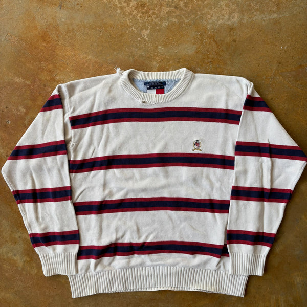 Tommy Hilfiger Thrashed Knitted Striped Crewneck Sweater 90's - XL