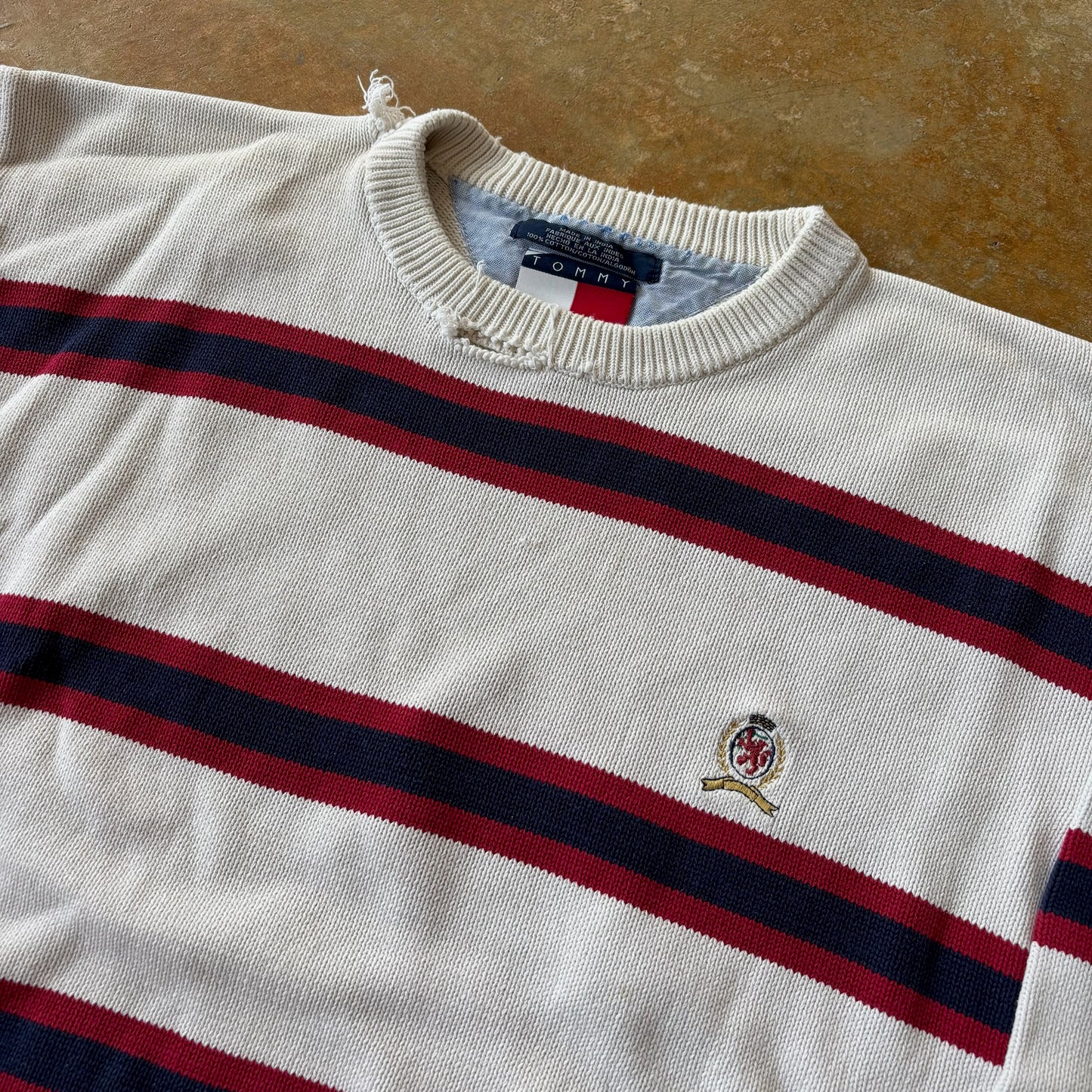 Tommy Hilfiger Thrashed Knitted Striped Crewneck Sweater 90's - XL