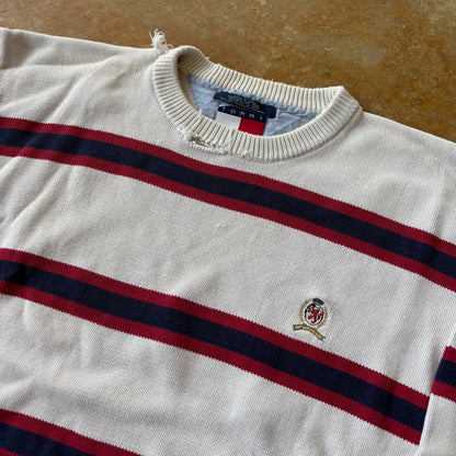 Tommy Hilfiger Thrashed Knitted Striped Crewneck Sweater 90's - XL
