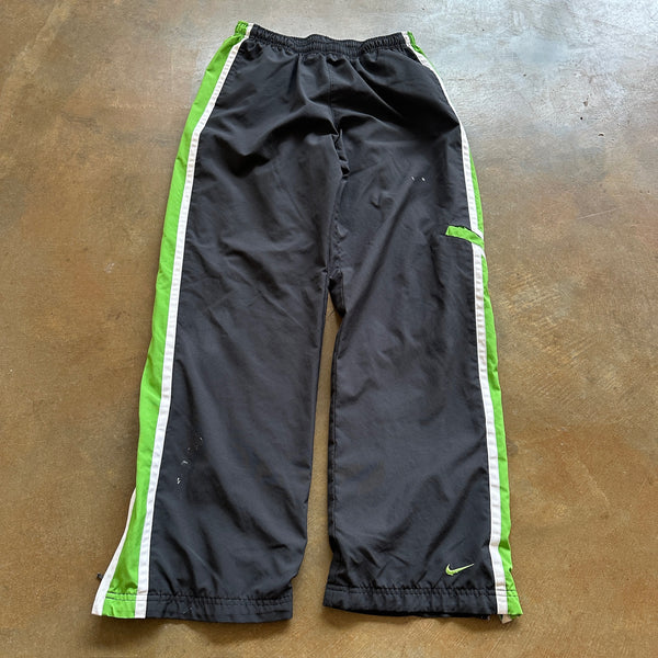 Nike Womens Baggy Track Pants Black Green Cotton Lined Y2K 00's - Womens XL