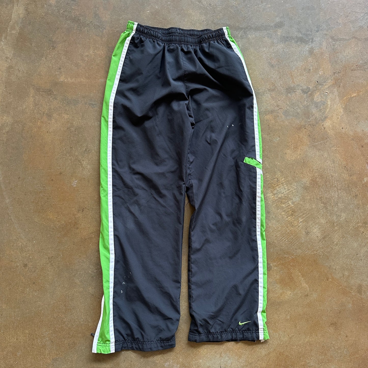 Nike Womens Baggy Track Pants Black Green Cotton Lined Y2K 00's - Womens XL