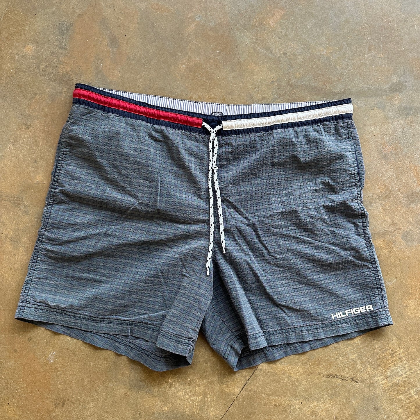 Tommy Hilfiger Big Flag Swim Trunks Seersucker Bottoms 90's - L