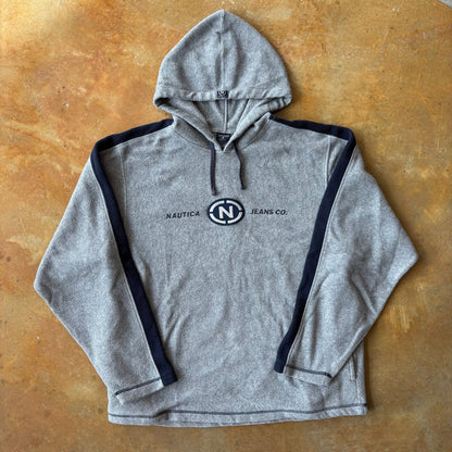 Nautica Jeans Company Circle Logo Embroidered Fleece Hoodie Sweatshirt 00's - 2XL