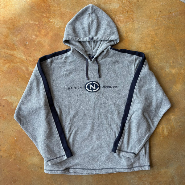Nautica Jeans Company Circle Logo Embroidered Fleece Hoodie Sweatshirt 00's - 2XL