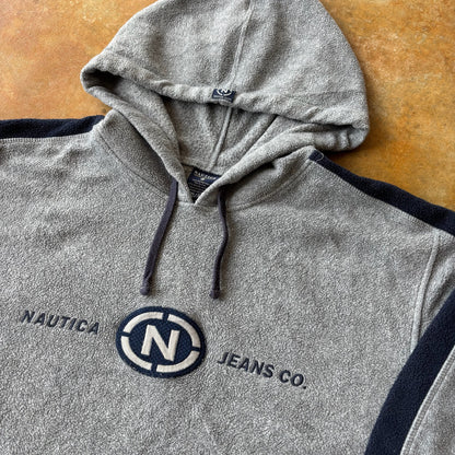 Nautica Jeans Company Circle Logo Embroidered Fleece Hoodie Sweatshirt 00's - 2XL