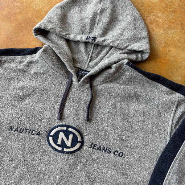 Nautica Jeans Company Circle Logo Embroidered Fleece Hoodie Sweatshirt 00's - 2XL hover