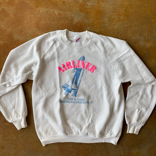 Airliner Bar & Grill Spaceship Rocket Graphic Sweatshirt Crewneck 90's - M
