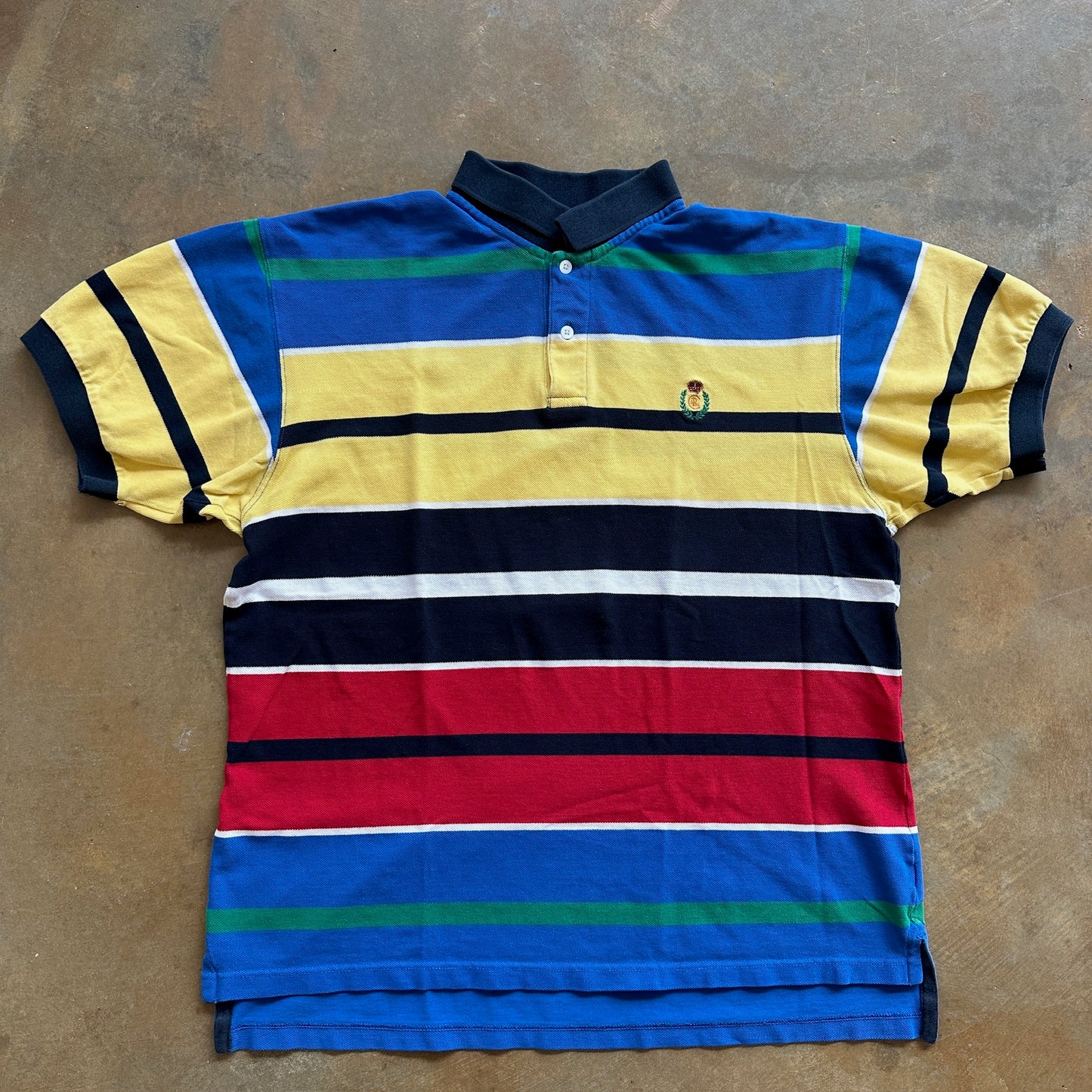 Chaps Ralph Lauren Striped Polo Shirt Crest Embroidered Colorblock 90's - L