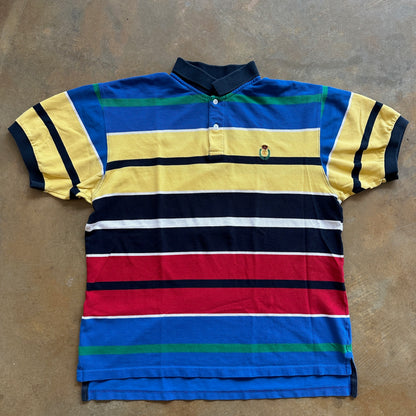Chaps Ralph Lauren Striped Polo Shirt Crest Embroidered Colorblock 90's - L