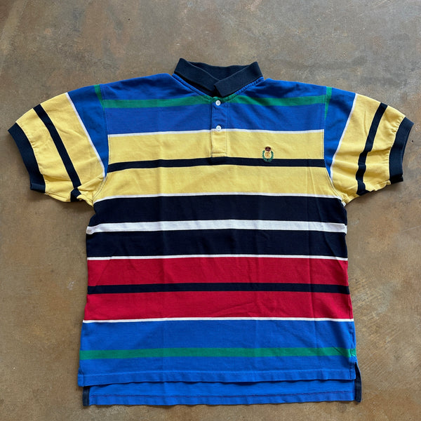 Chaps Ralph Lauren Striped Polo Shirt Crest Embroidered Colorblock 90's - L