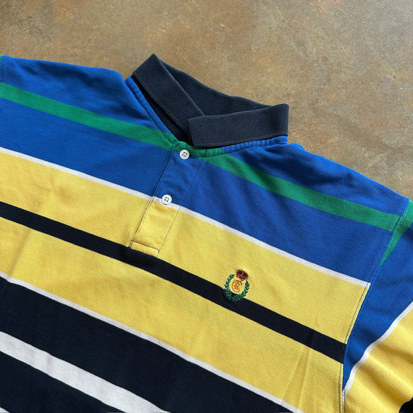 Chaps Ralph Lauren Striped Polo Shirt Crest Embroidered Colorblock 90's - L hover