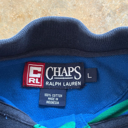 Chaps Ralph Lauren Striped Polo Shirt Crest Embroidered Colorblock 90's - L