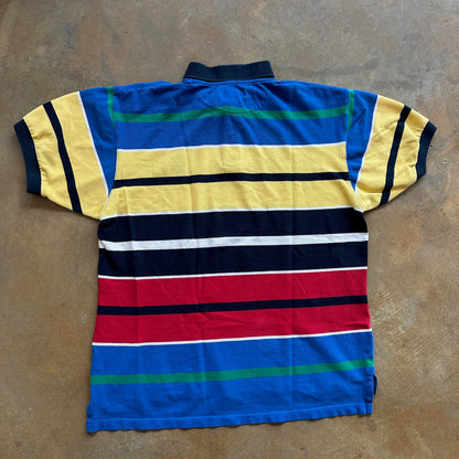 Chaps Ralph Lauren Striped Polo Shirt Crest Embroidered Colorblock 90's - L