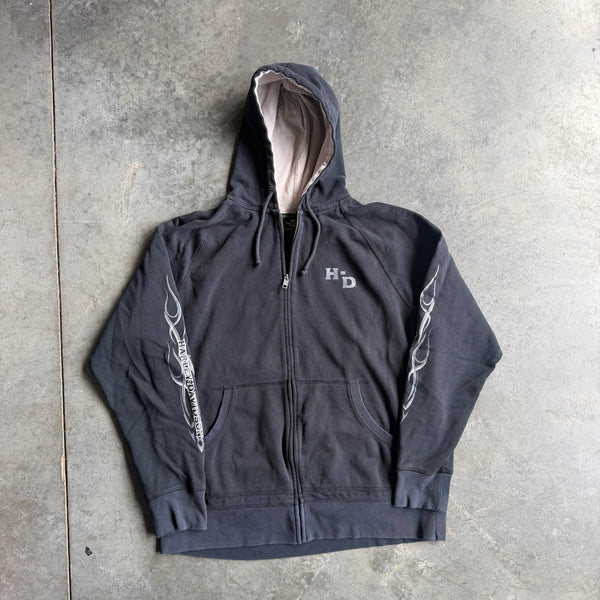 Harley Davidson Tribal Flame Full Zip Hooded Jacket 00's - XL
