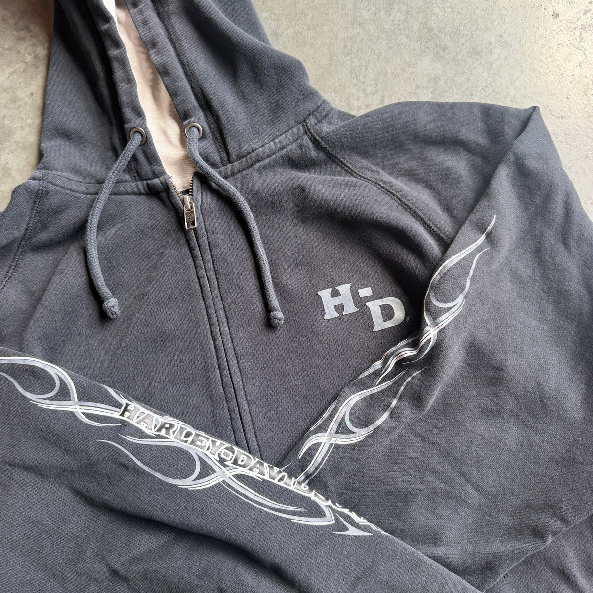 Harley Davidson Tribal Flame Full Zip Hooded Jacket 00's - XL