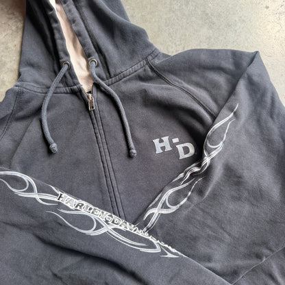 Harley Davidson Tribal Flame Full Zip Hooded Jacket 00's - XL