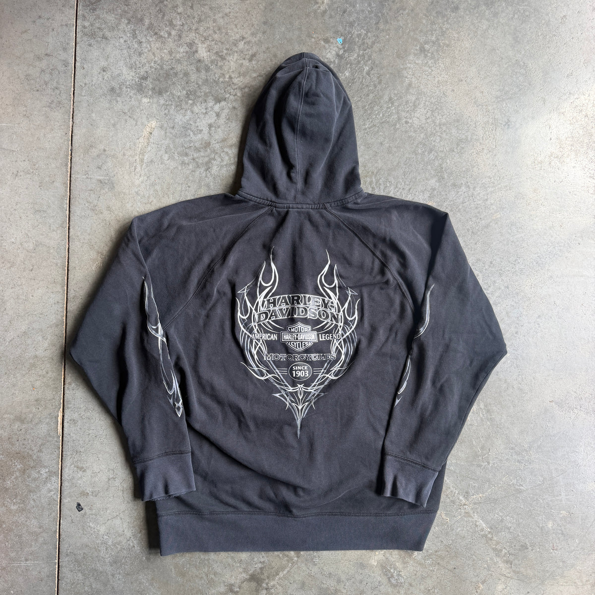 Harley Davidson Tribal Flame Full Zip Hooded Jacket 00's - XL