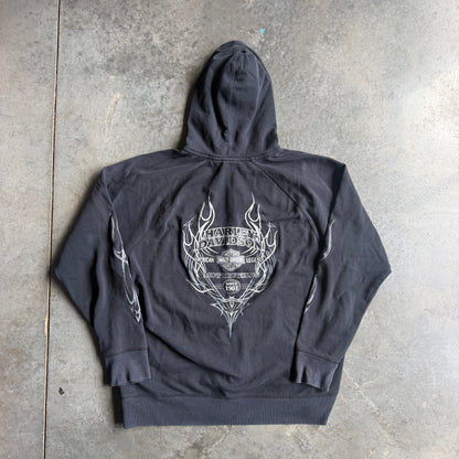 Harley Davidson Tribal Flame Full Zip Hooded Jacket 00's - XL