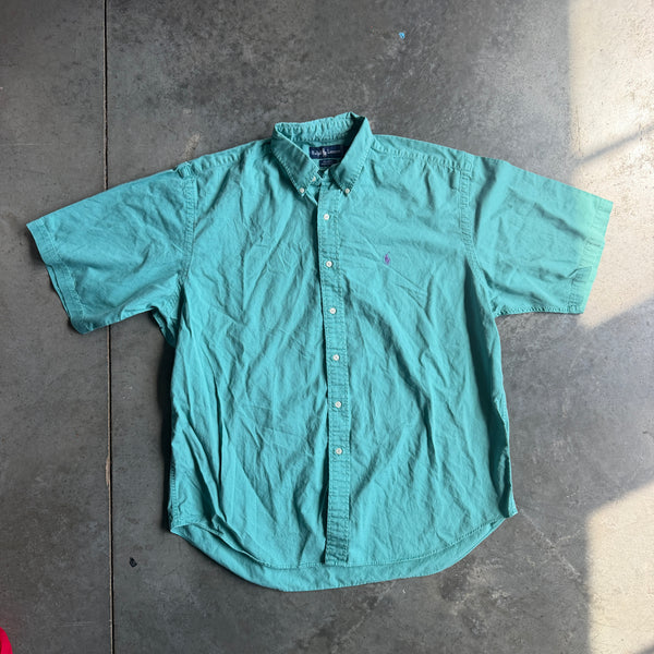 Polo Ralph Lauren Blaire Teal Short Sleeve Button Down Shirt 90's - XL