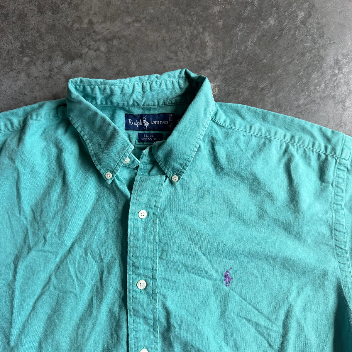 Polo Ralph Lauren Blaire Teal Short Sleeve Button Down Shirt 90's - XL