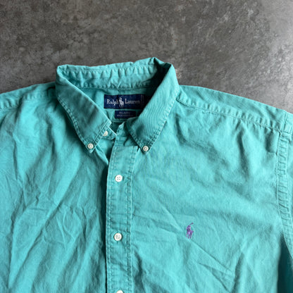 Polo Ralph Lauren Blaire Teal Short Sleeve Button Down Shirt 90's - XL